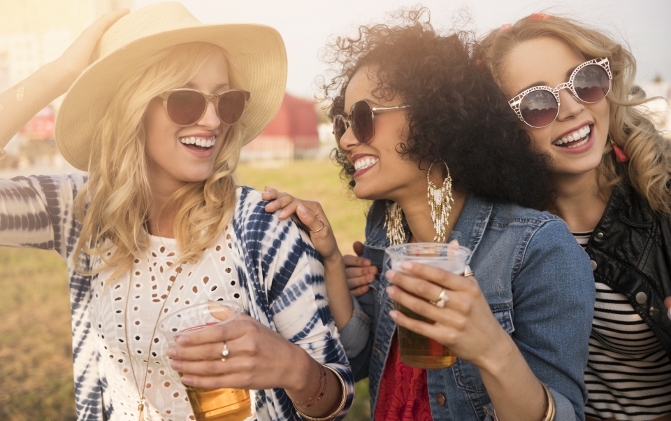 Friends Gathering, Laughing, Drinking