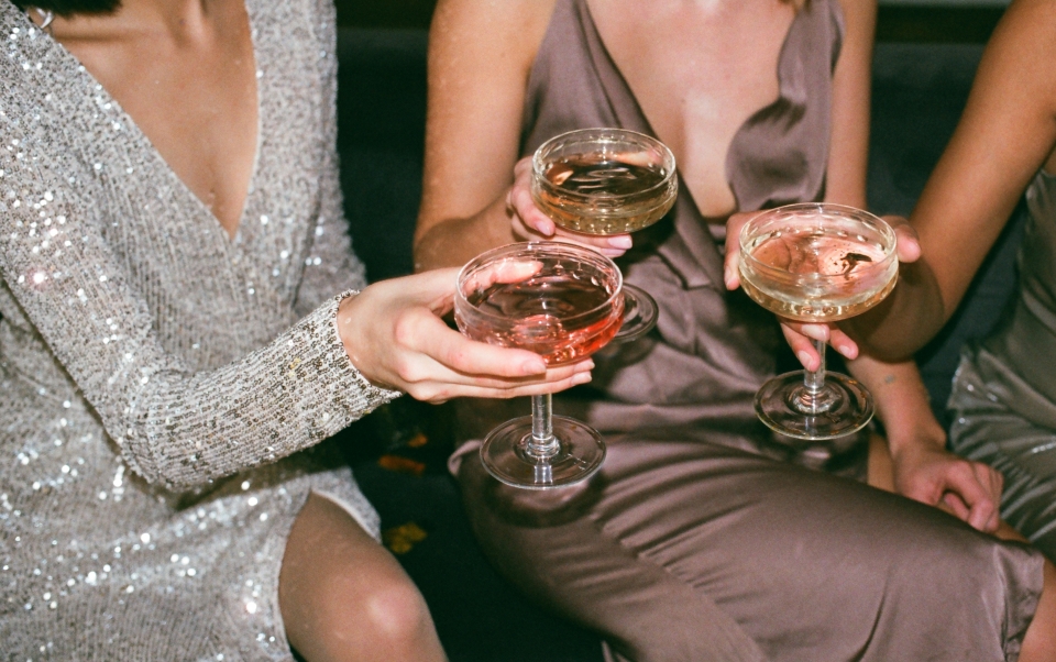A group of women holding wine glasses
