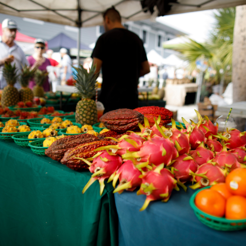 A table with fruits and vegetables on it